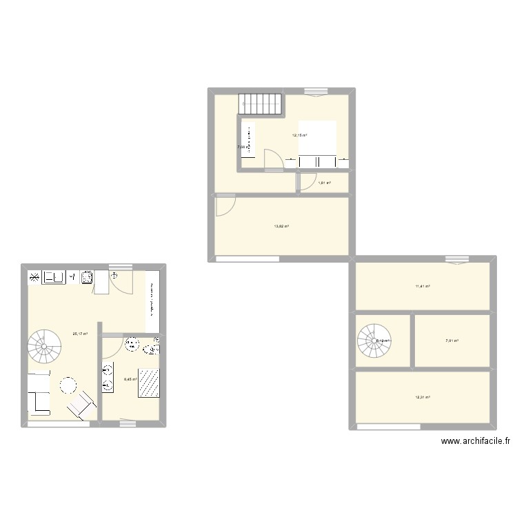 Gîte grange. Plan de 10 pièces et 105 m2