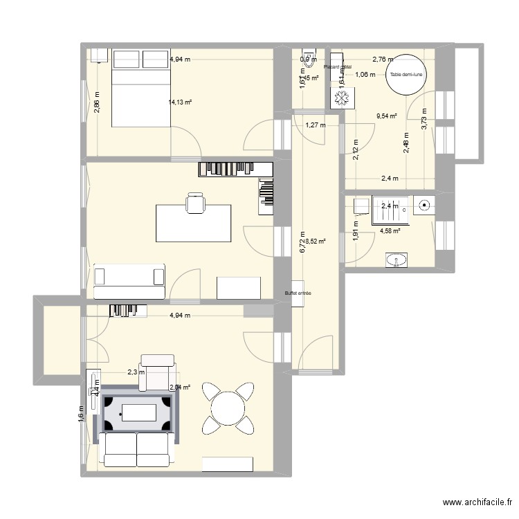 Observatoire. Plan de 6 pièces et 60 m2
