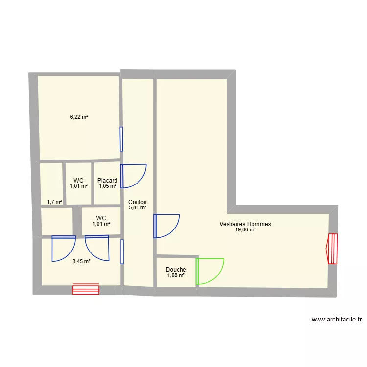 Rénovation vestiaires et création de douches. Plan de 9 Pièces et 40 m² Rénovation vestiaires et création de douches. Plan de 9 Pièces et 40 m²
