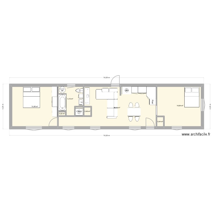 Terrain avec Cabanon2. Plan de 8 pièces et 65 m2