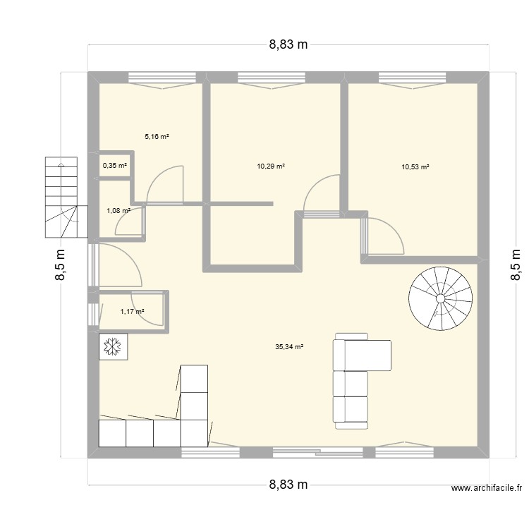 Plan maison 4. Plan de 7 pièces et 64 m2