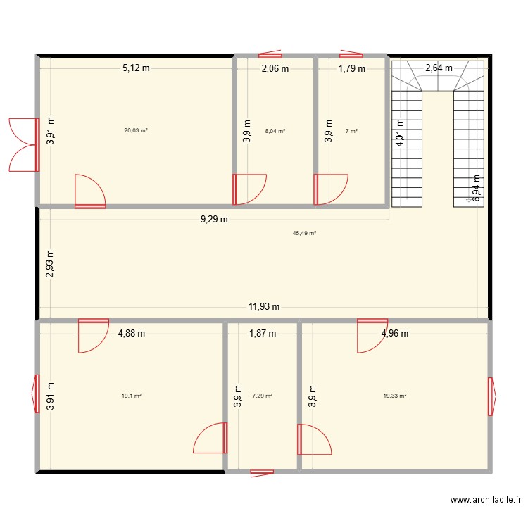3dd. Plan de 7 pièces et 126 m2