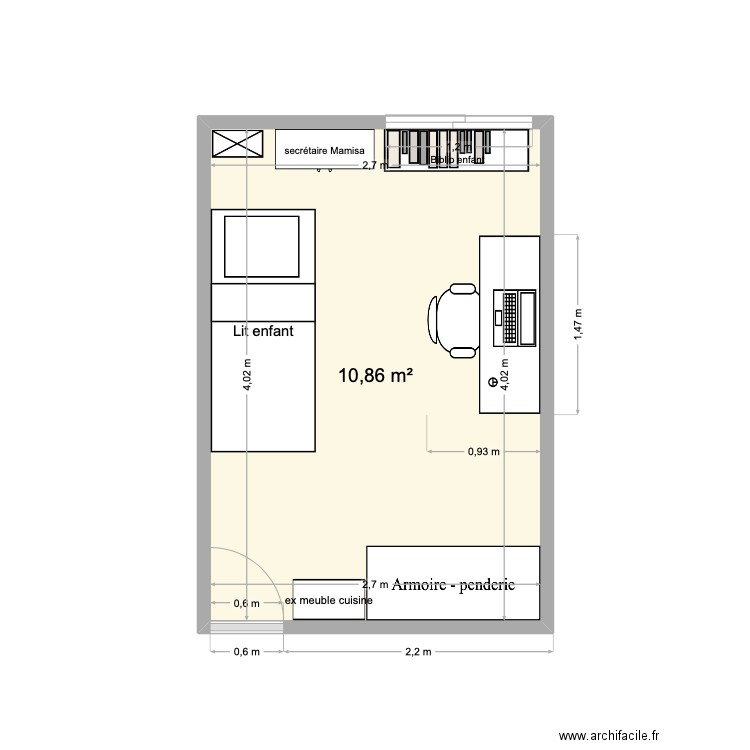 Chambre2. Plan de 1 pièce et 11 m2