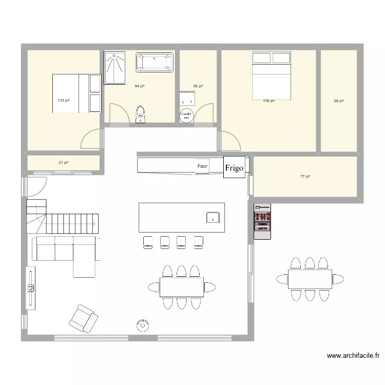 Chalet 2. Plan de 7  et 58 m²