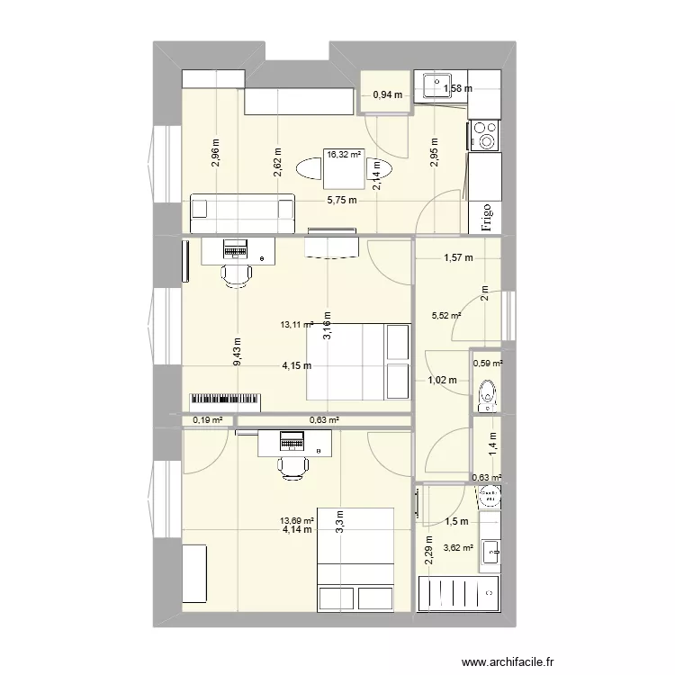 Pierre Arthaud + projet SdB et cuisine v1. Plan de 