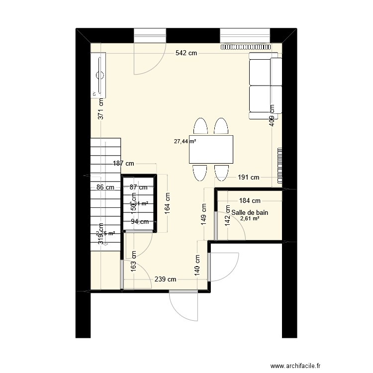 paysan bis projet. Plan de 4 pièces et 34 m2
