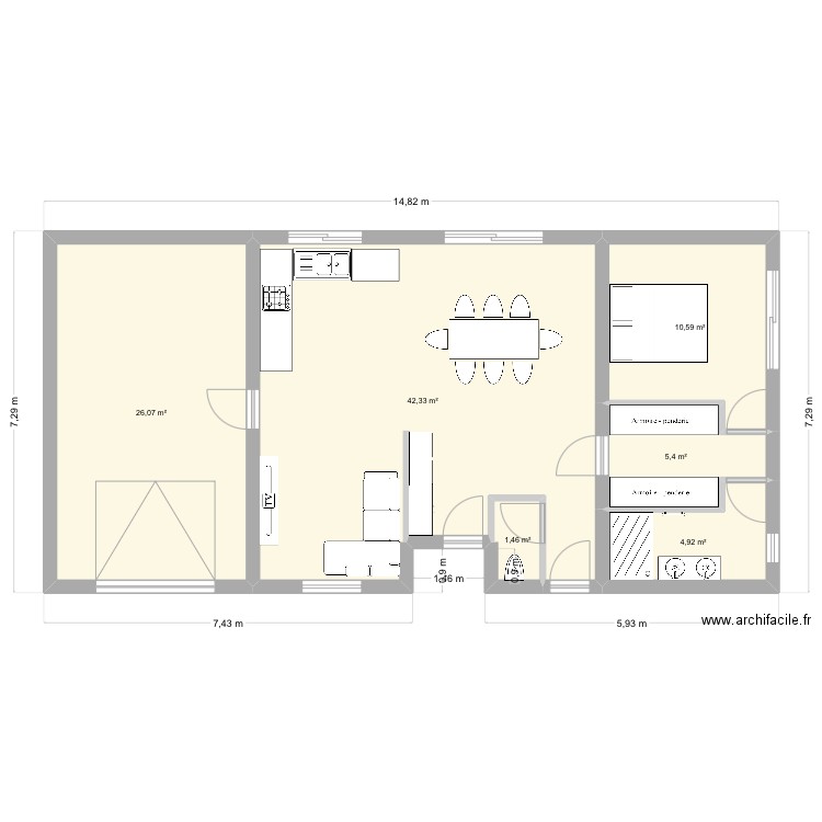 Essai. Plan de 6 pièces et 91 m2