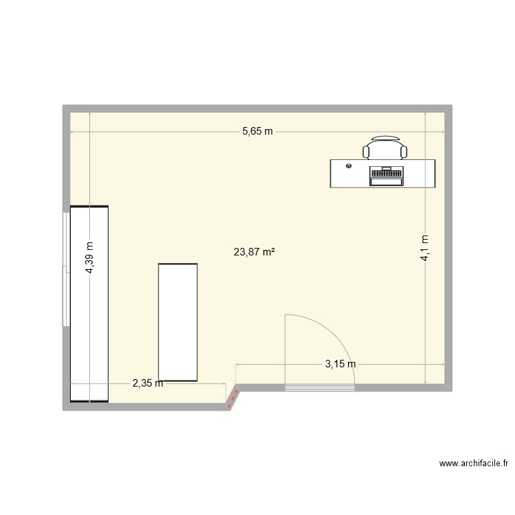 noueau bureau. Plan de 1 pièce et 24 m2