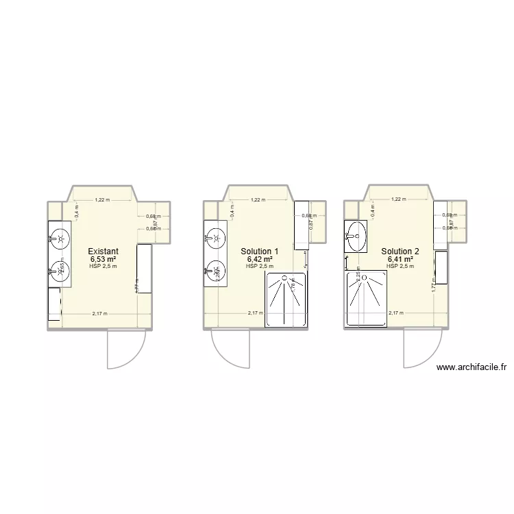 SdB Broutet. Plan de 5  et 20 m²