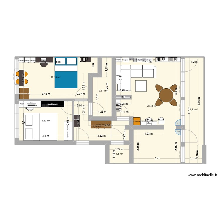 Essai. Plan de 7 pièces et 63 m2