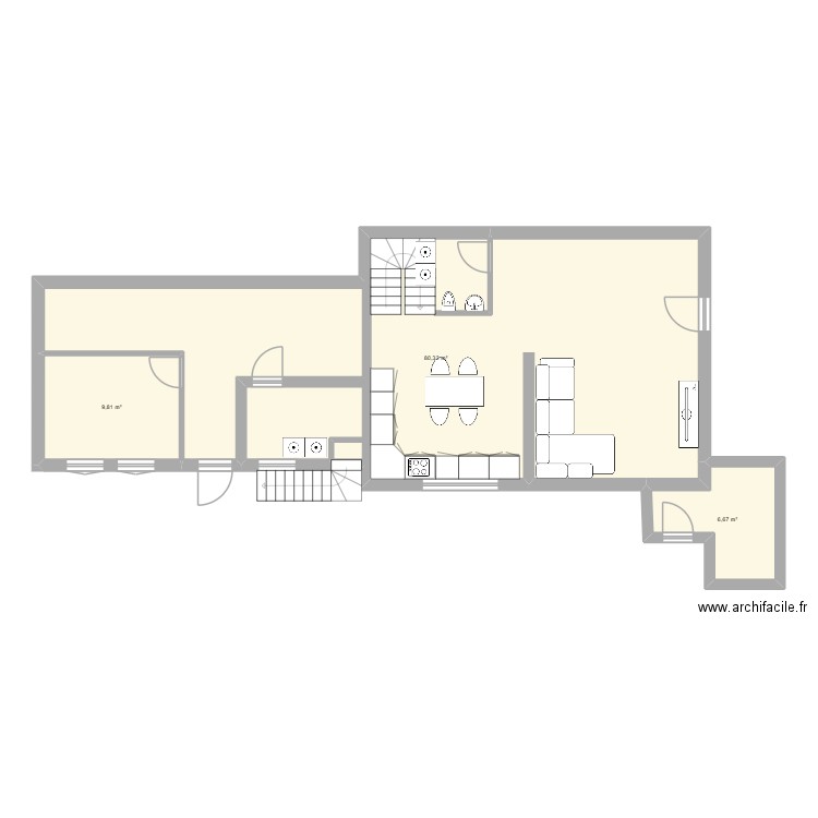 appartement bas. Plan de 3 pièces et 97 m2