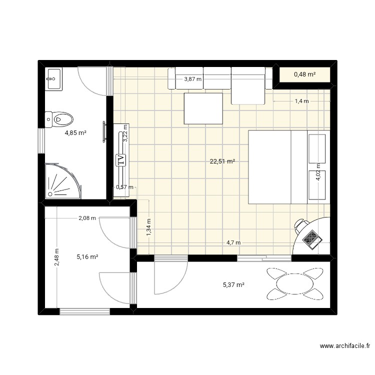 Bougouna. Plan de 5 pièces et 38 m2