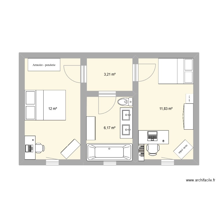 Maison Membrives. Plan de 4 pièces et 33 m2