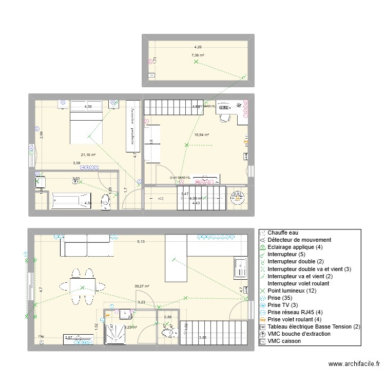 zaz. Plan de 6 pièces et 91 m2