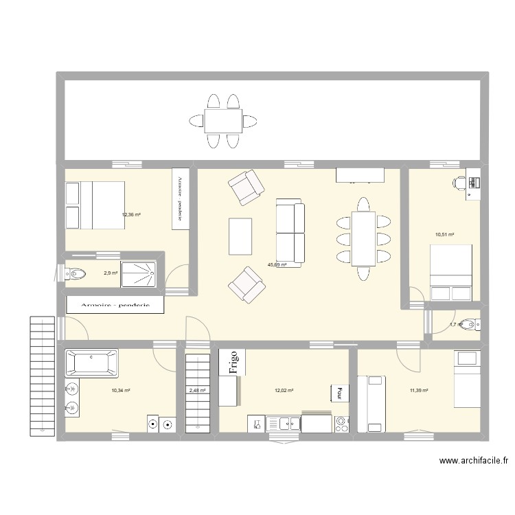 Cuisine. Plan de 9 pièces et 109 m2