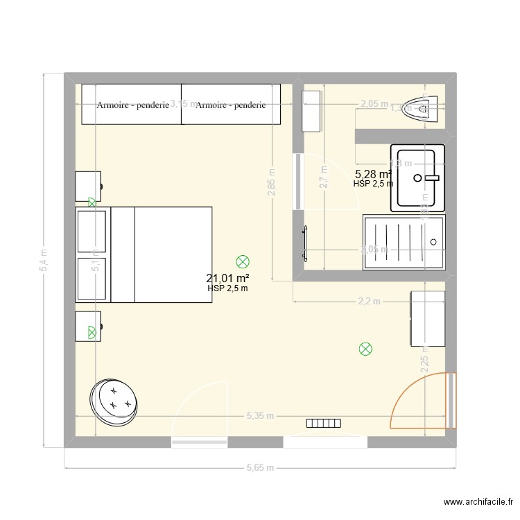 PLAN CHAMBRE. Plan de 2 pièces et 26 m2