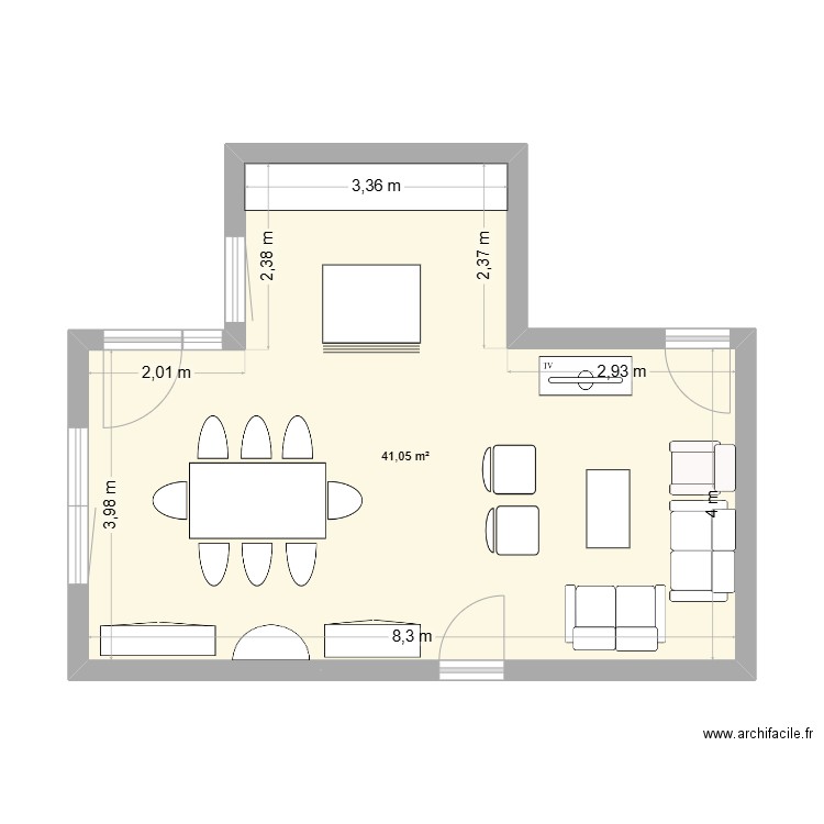 pièce de vie. Plan de 1 pièce et 41 m2