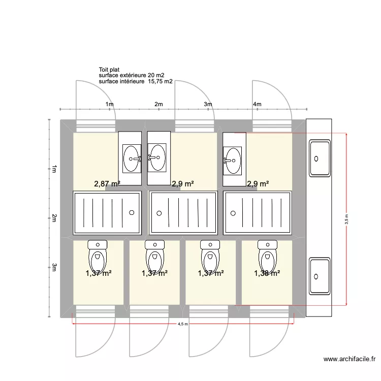 plan 3 douches 4 WC camping. Plan de 7 et 14 m² plan 3 douches 4 WC camping. Plan de 7 et 14 m²
