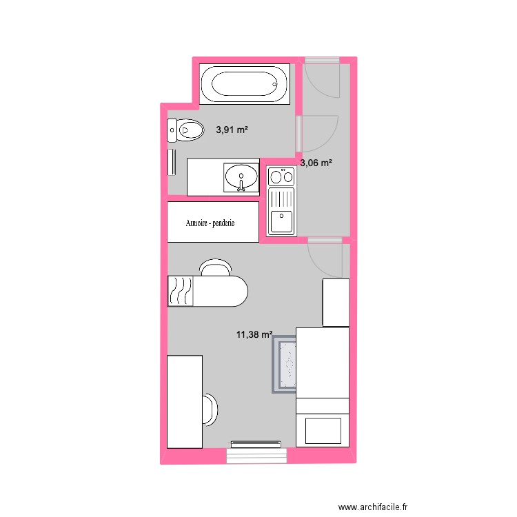 Studio étudiant témoin n°1. Plan de 0 pièce et 0 m2