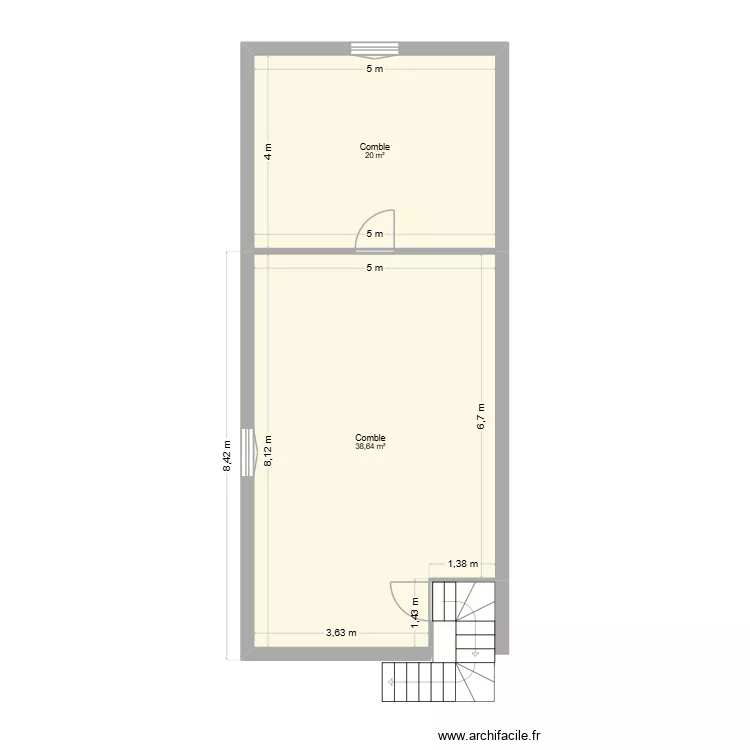 etage 2. Plan de 2  et 59 m²