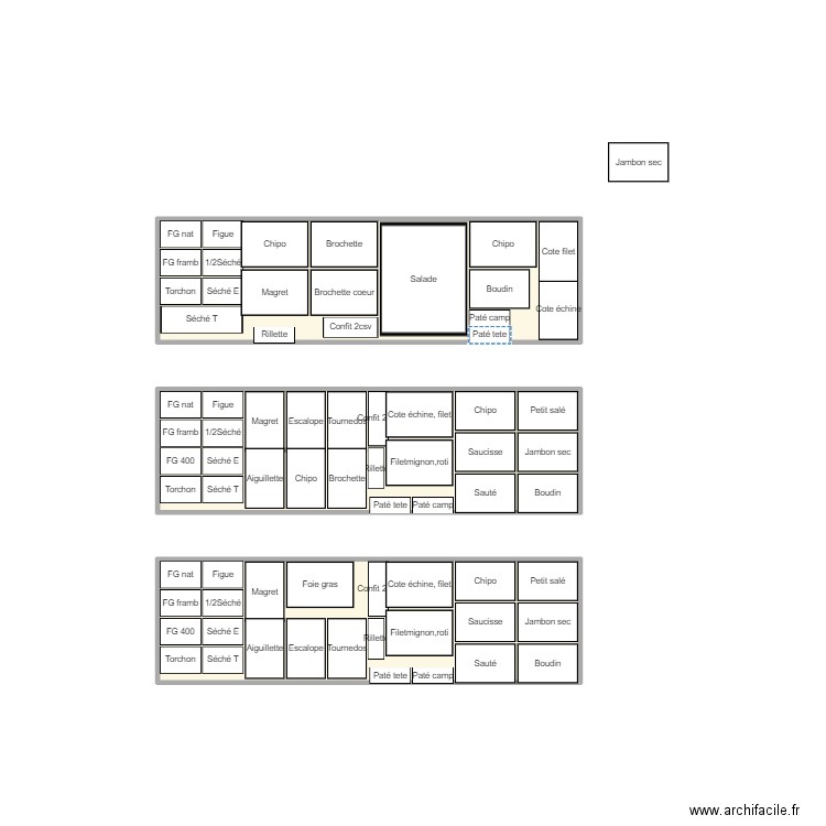 Vitrine. Plan de 3 pièces et 8 m2