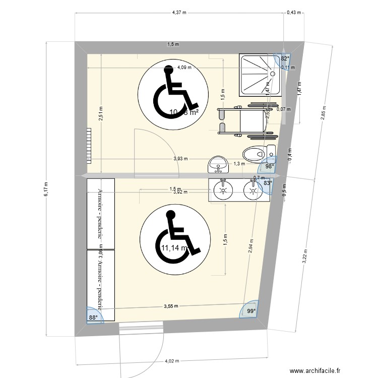 Locaux ATTE Vestiaire Filles. Plan de 2 pièces et 21 m2