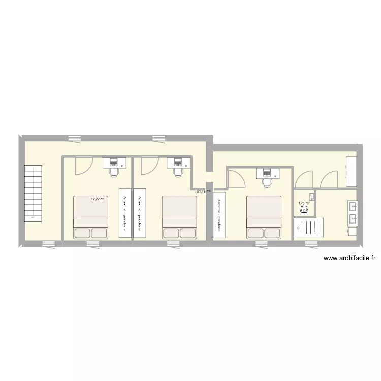 V1 étage MF. Plan de 3 Pièces et 65 m² V1 étage MF. Plan de 3 Pièces et 65 m²
