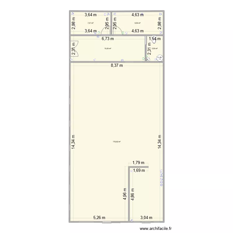 sup&eacute;rette. Plan de 5  et 156 m²