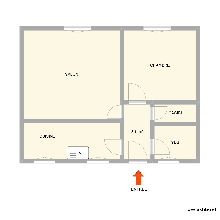 105 YOURI GAGARINE. Plan de 6 pièces et 44 m2