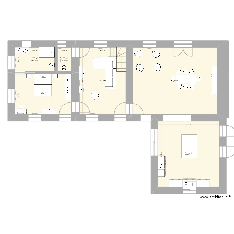 TR 2. Plan de 6 pièces et 128 m2