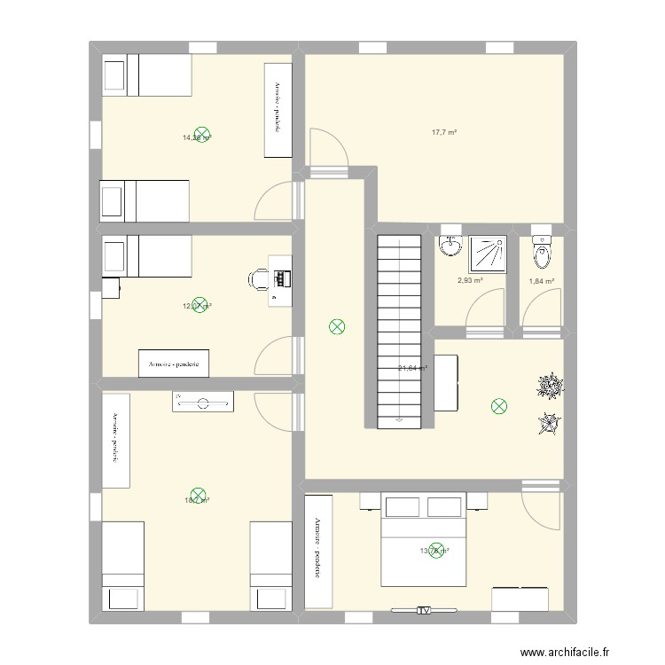 1er etage. Plan de 8 pièces et 103 m2