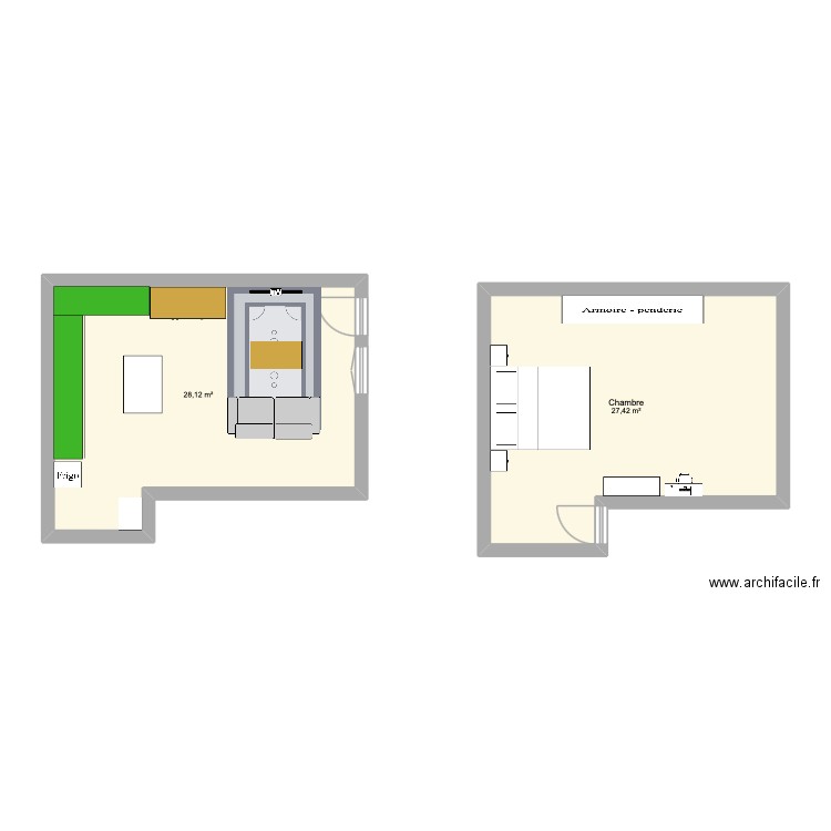 Chorges. Plan de 2 pièces et 56 m2