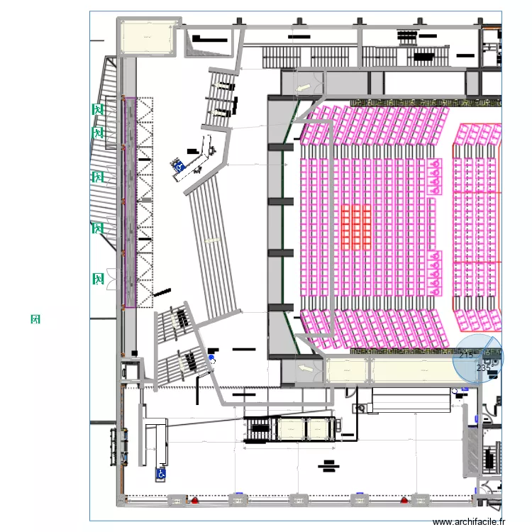 Auditorium hall et espace d&eacute;tente. Plan de 