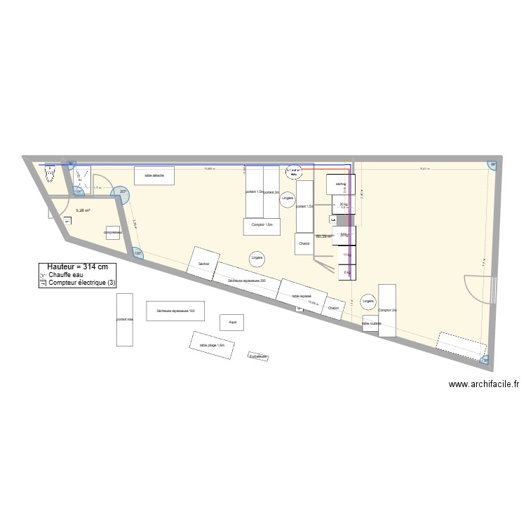 laverie merignac pressing2 Poulet. Plan de 2 pièces et 86 m2
