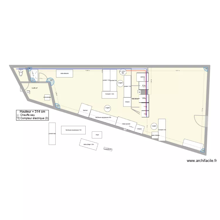 laverie merignac pressing2 Poulet. Plan de 2 pièces et 86 m²