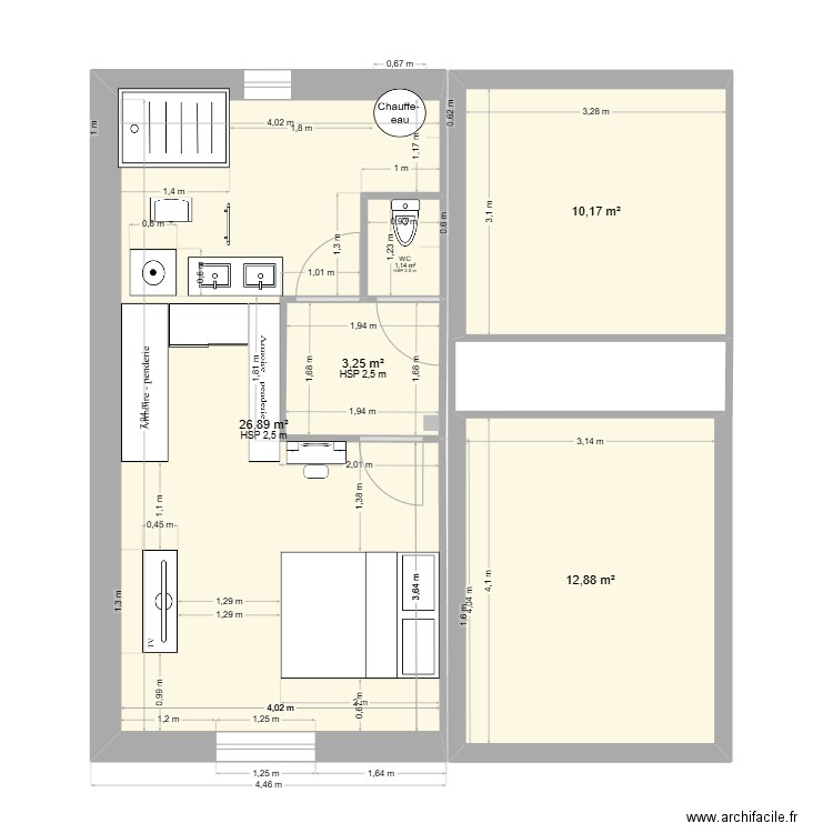 EXT.3. Plan de 5 pièces et 54 m2
