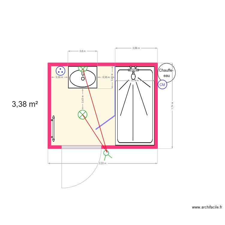 HARIDON . Plan de 1 pièce et 3 m2