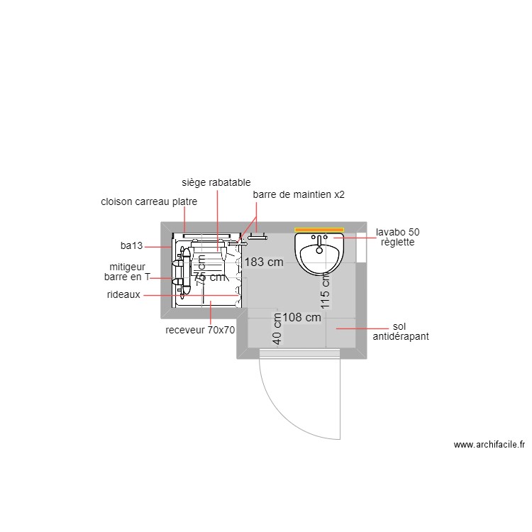 poupa. Plan de 1 pièce et 2 m2