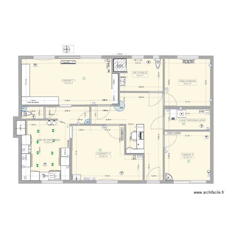 CABINET DR THOMAS V5  plomberie sanitaire. Plan de 8 pièces et 100 m2