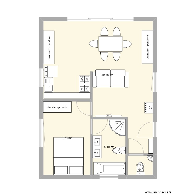 chalet fortin. Plan de 4 pièces et 46 m2