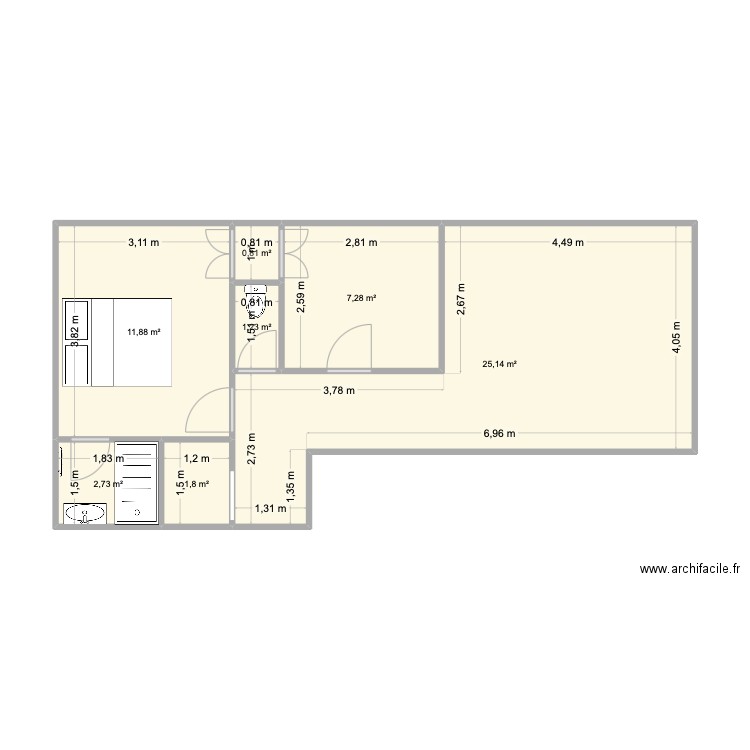 DELAVIER. Plan de 7 pièces et 51 m2