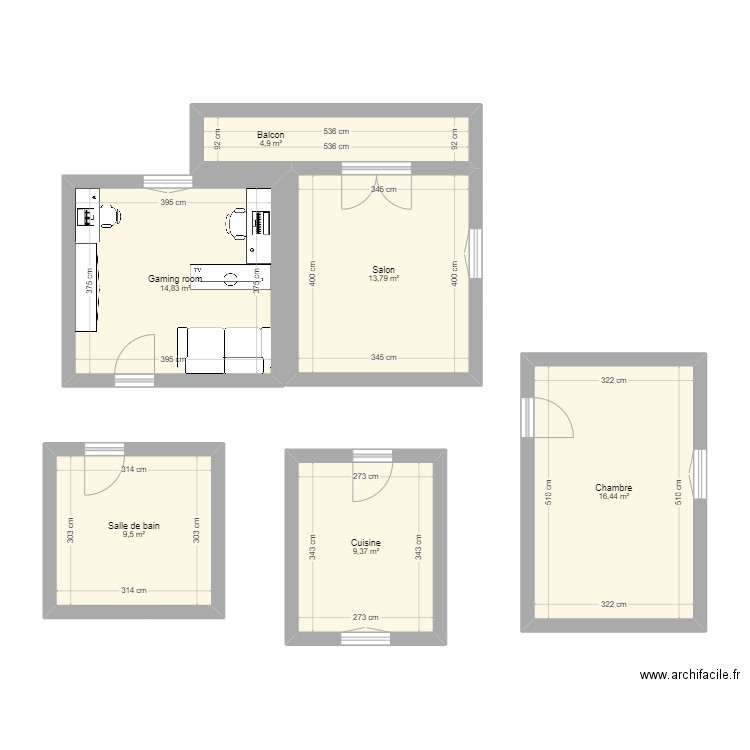 Appartement. Plan de 6 pièces et 69 m2