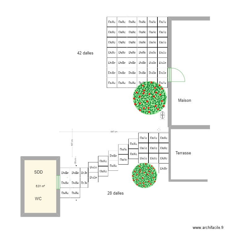 Dallage terrasse. Plan de 1 pièce et 6 m2