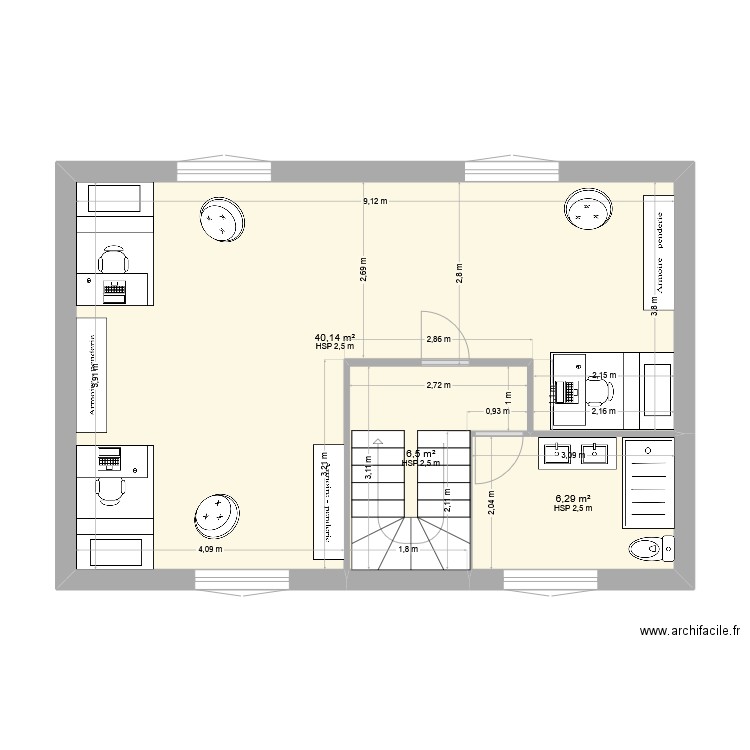 Niveau R+1 - Modifié troisième idée. Plan de 3 pièces et 53 m2
