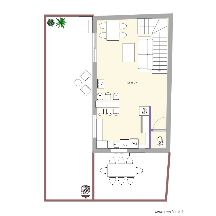MaDam gite bas - plan coté. Plan de 1 pièce et 38 m2