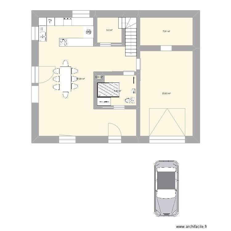 Projet amménagement bas modifié. Plan de 6 pièces et 88 m2