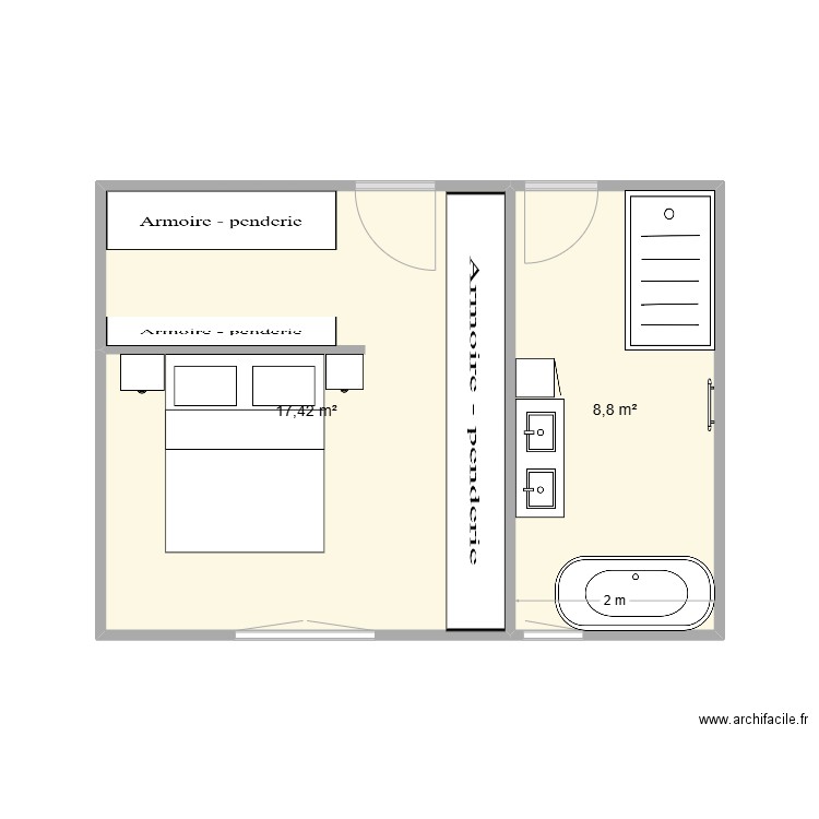 sdb1. Plan de 2 pièces et 26 m2