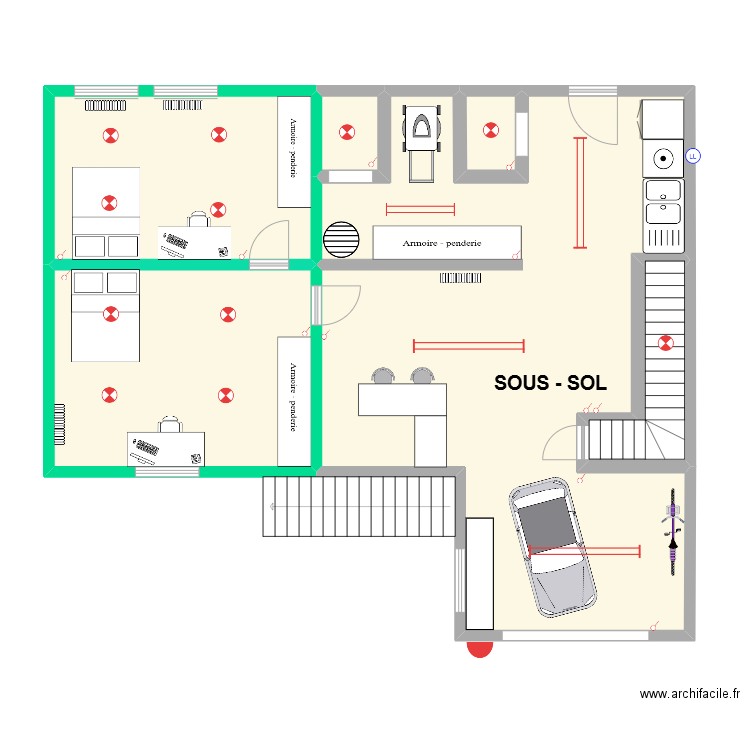 BENOIST ET CLAIRE - SOUS-SOL. Plan de 6 pièces et 106 m2