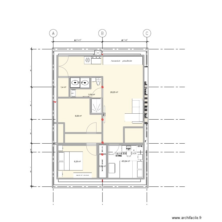 ss1. Plan de 8 pièces et 59 m2