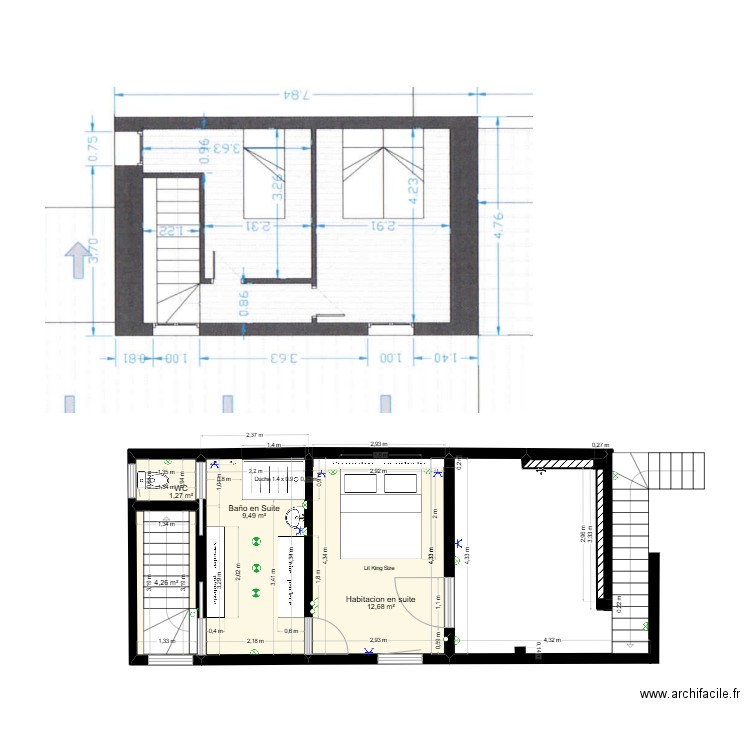 Bal Lau 4a planta 1. Plan de 4 pièces et 28 m2